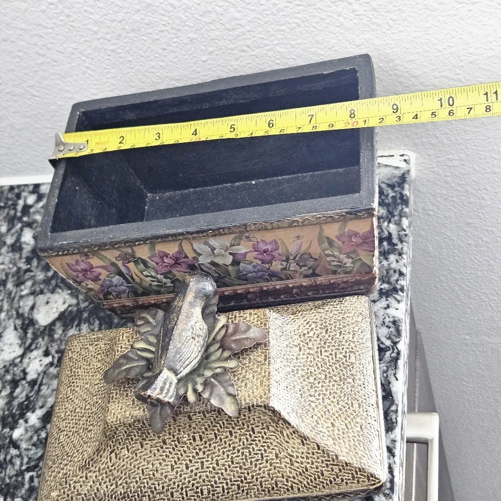 vintage woven‎ metal bird basket trinket storage with lid